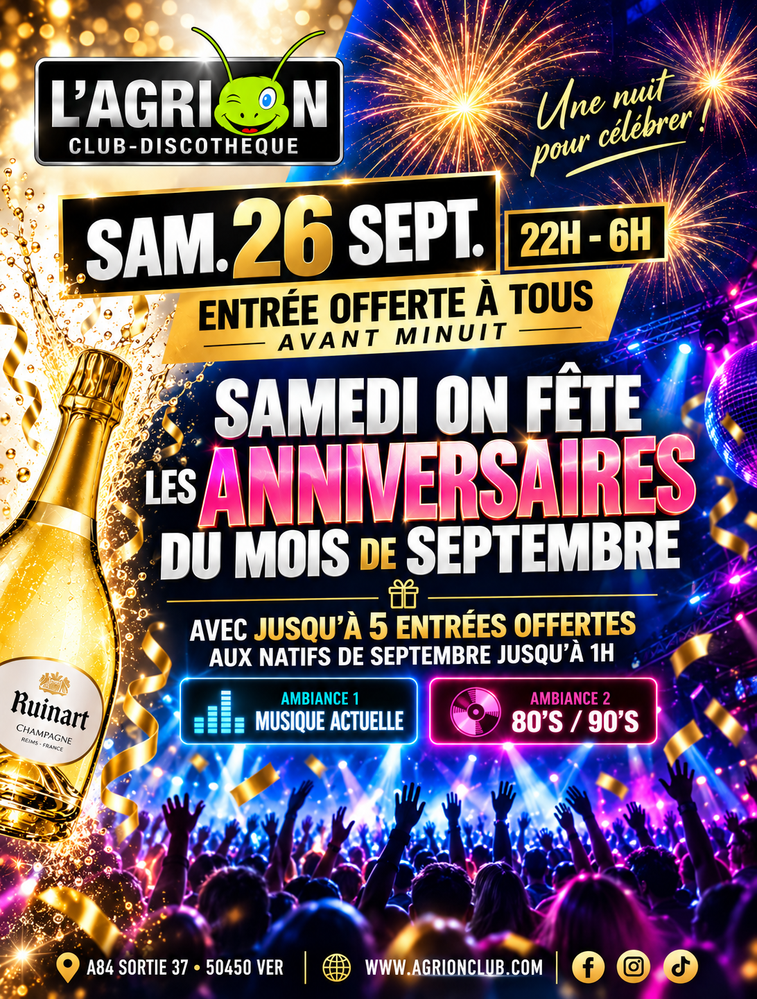 Affiche de la soirée On fête les anniversaires de septembre à L’Agrion