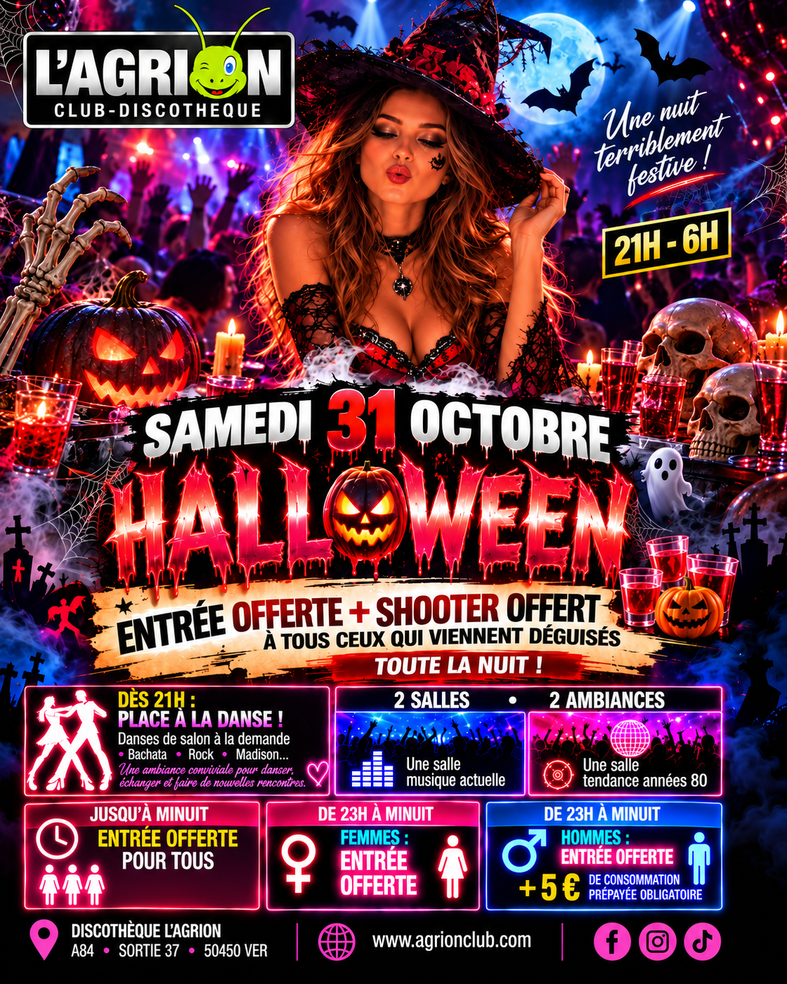 Affiche de la soirée Halloween à L’Agrion